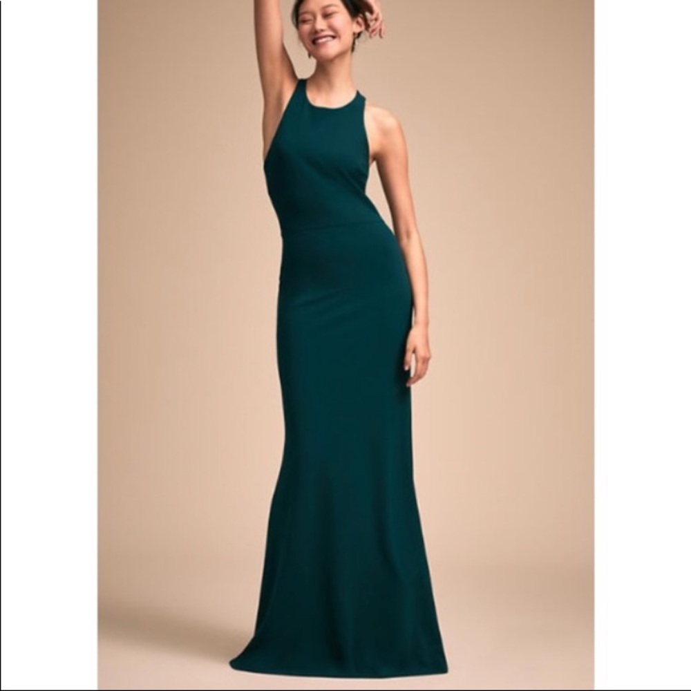 BHLDN Klara long dress in pine green. Size 6. NWOT